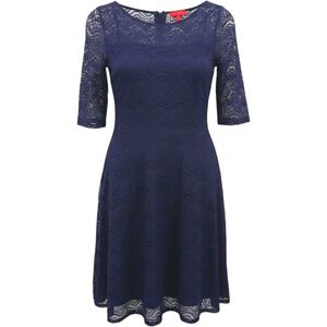 Signature by Sangria Purple Blue Lace Fit & Flare Dress Women's 10 Boatneck Chic